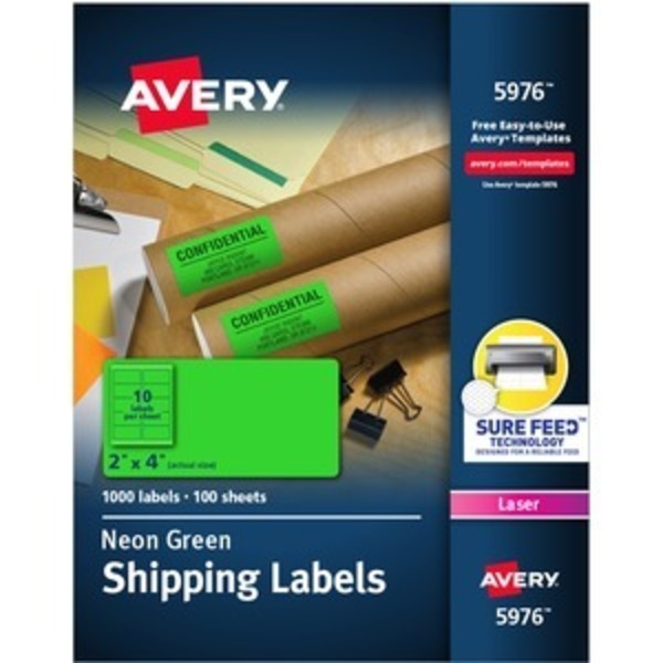 Avery Label, Shipping, Neon, 2X4, Green AVE5976